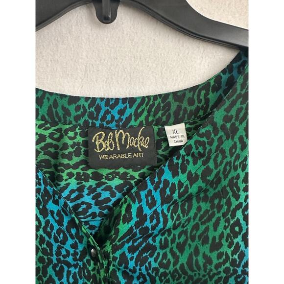 Bob Mackie Blue Green Animal Print Top XL Button Down - Picture 5 of 7